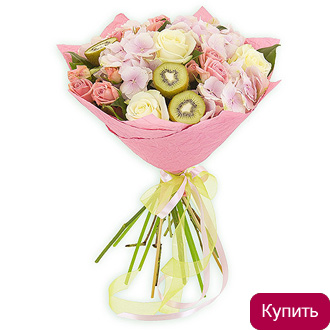 Розы и гортензия в букете
