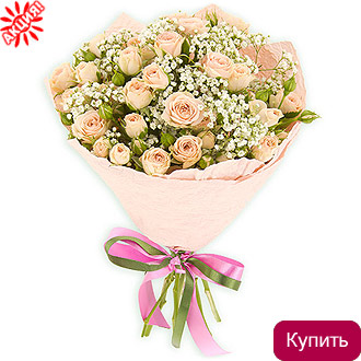 Кустовая роза и гипсофила в букете
